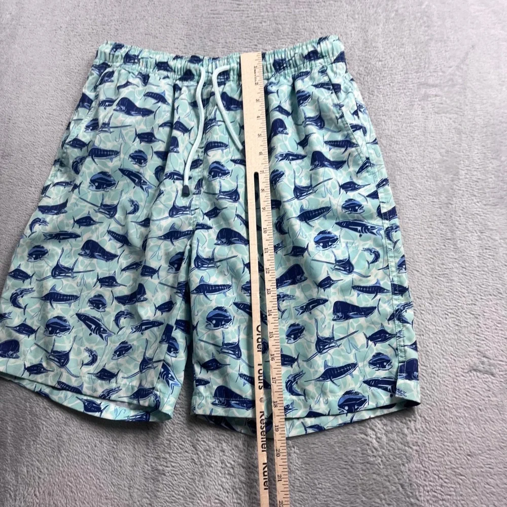 Peter Millar Seaside Mens Blue Teal Fish Print Swim Trunks Shorts Size M